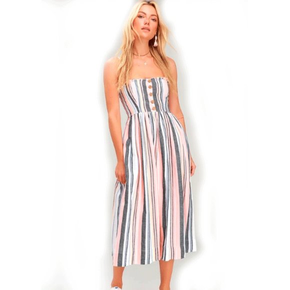 Free People Dresses & Skirts - Free People Lilah Multi Striped Pleated Midi Dress